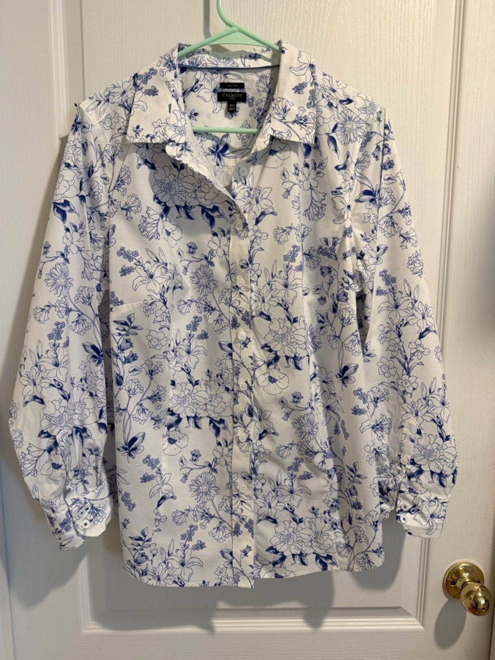 Talbots White Shirt with Blue Floral Print